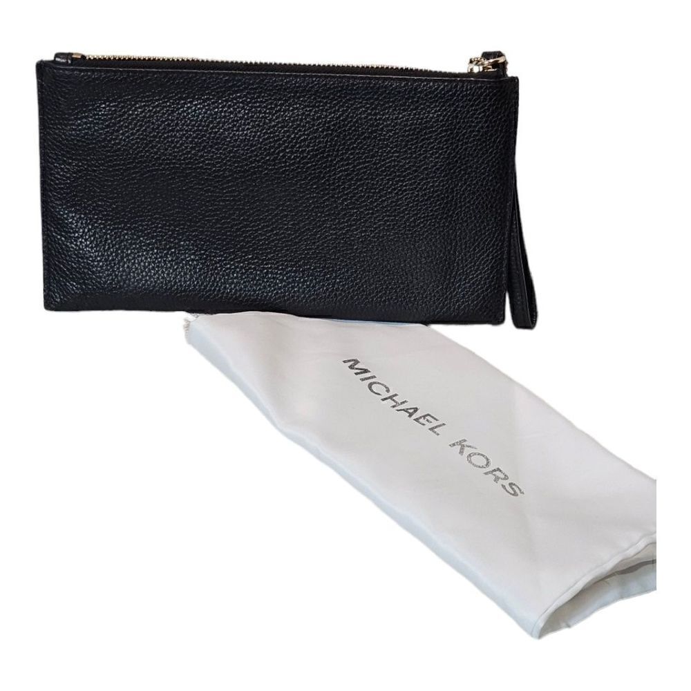 Michael Kors Womens Black Leather Zip Top Closure Clutch NWOT - Picture 3 of 9